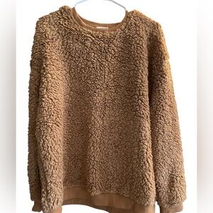 Easel Tan Sherpa Crew Neck Sweater